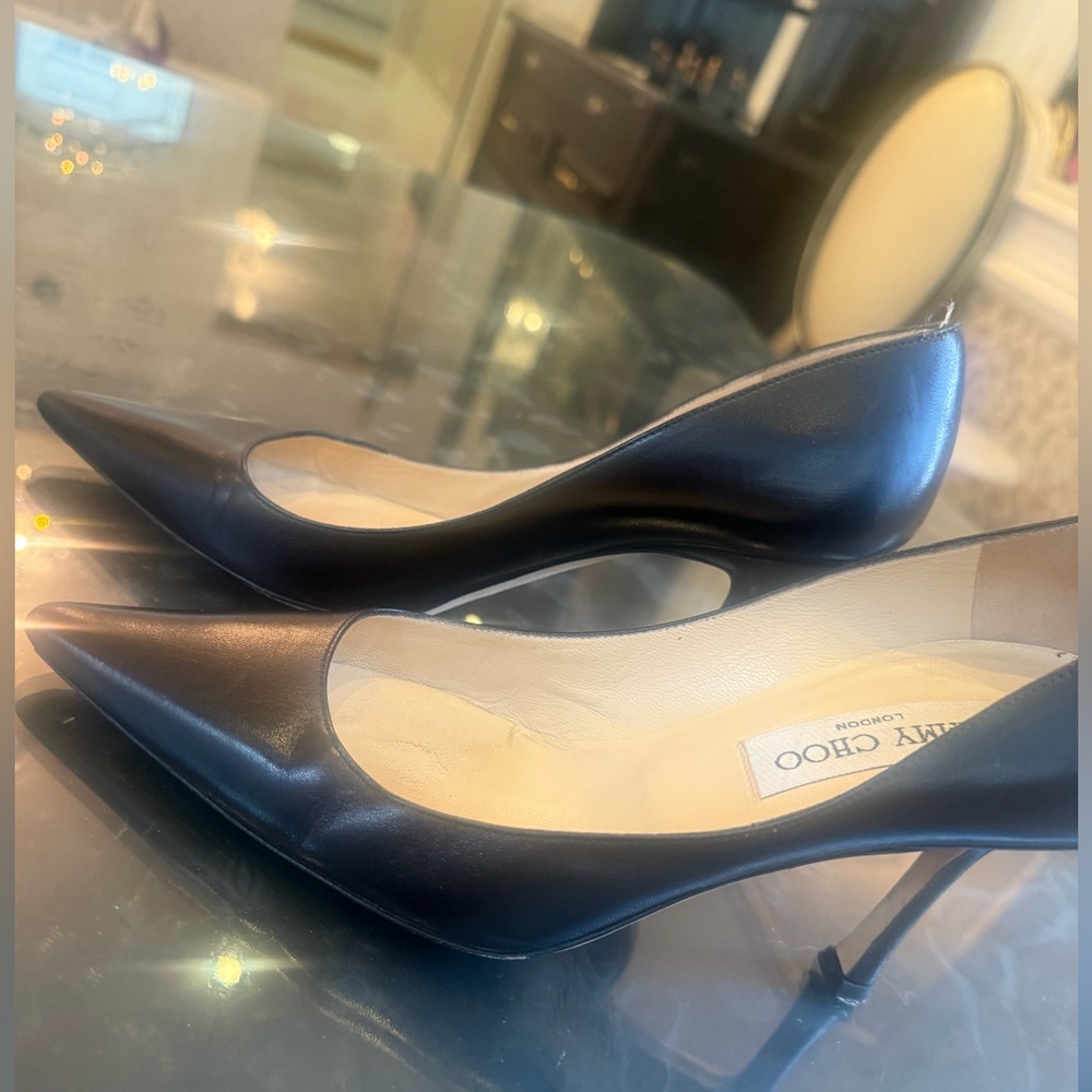 Jimmy Choo Black Leather Pointed-Toe Stiletto Heels